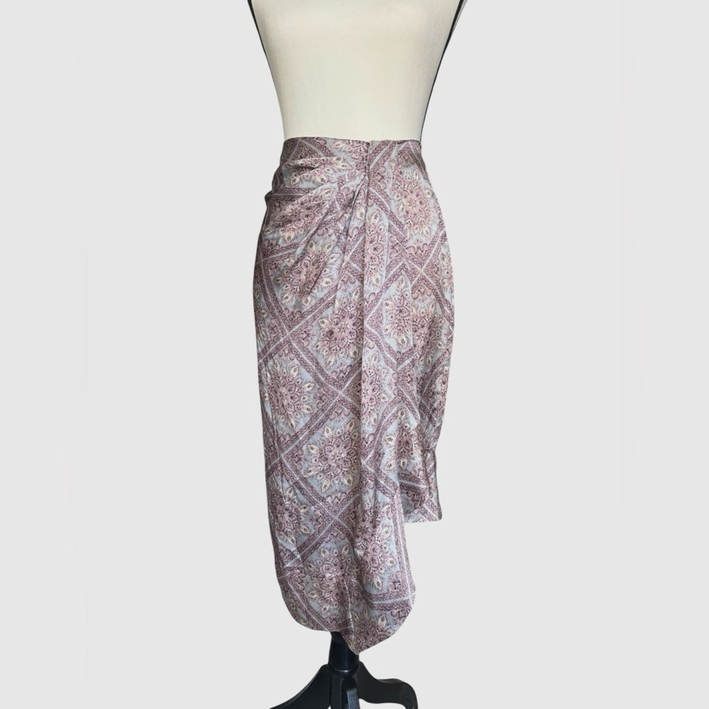 Zimmermann Silk Print Faux Wrap Skirt Size 1 | Light Blue Lavender
